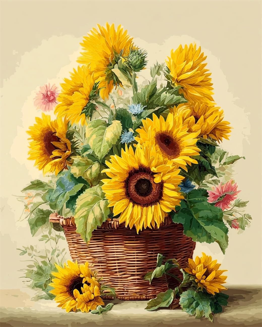 AMBATTERY Rug Making Kit Sunflowers in The Flower Basket Cross Stitch Set for Adults，DIY Handmade Latch Hook Rug Making Kit Crochet Carpet Set 33x45in
