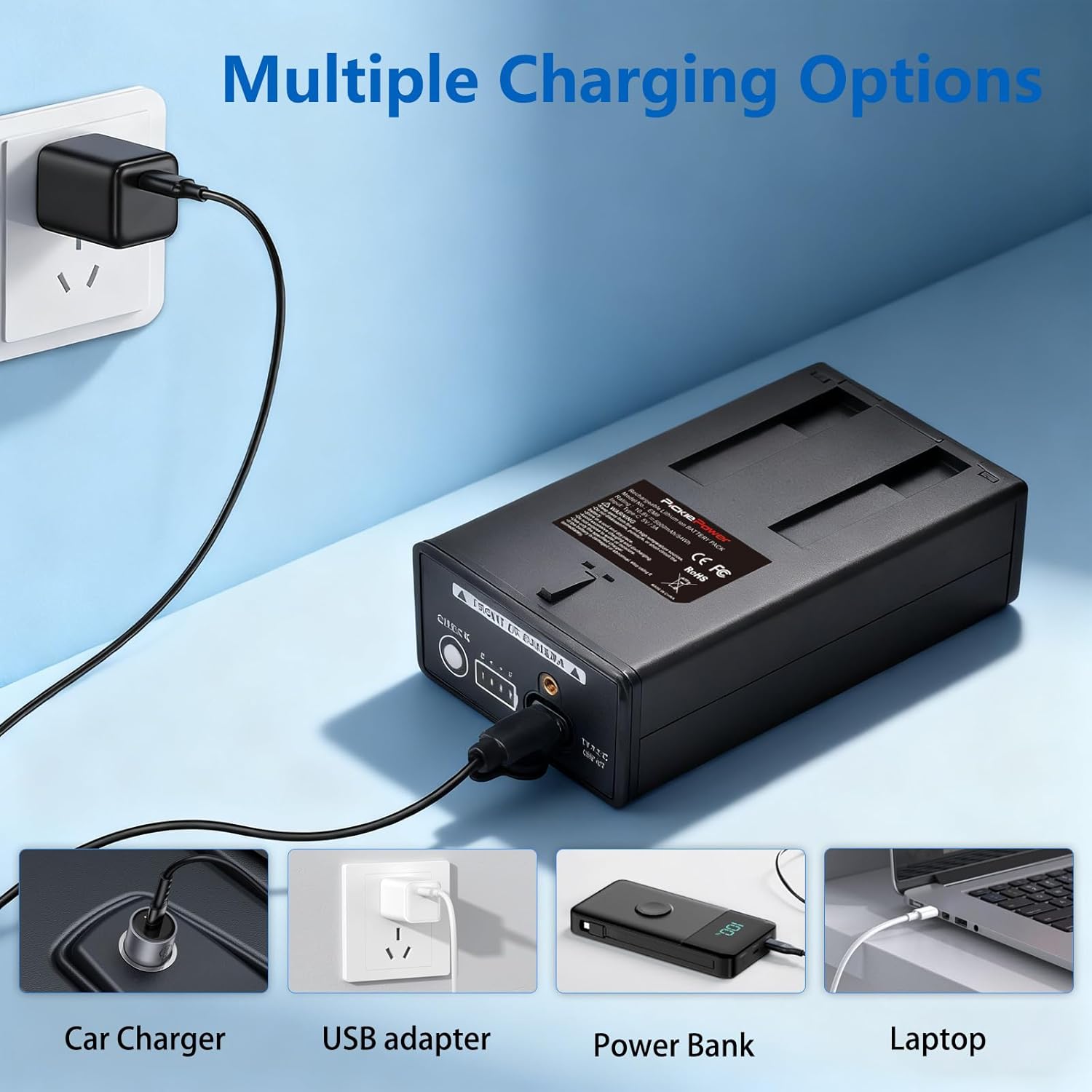 Pickle Power 5000mAh Rechargeable Lithium Battery Pack for Moultrie Edge, Edge 2, Edge Pro, Edge 2 Pro Trail Camera, USB-C & Solar Panels Charging