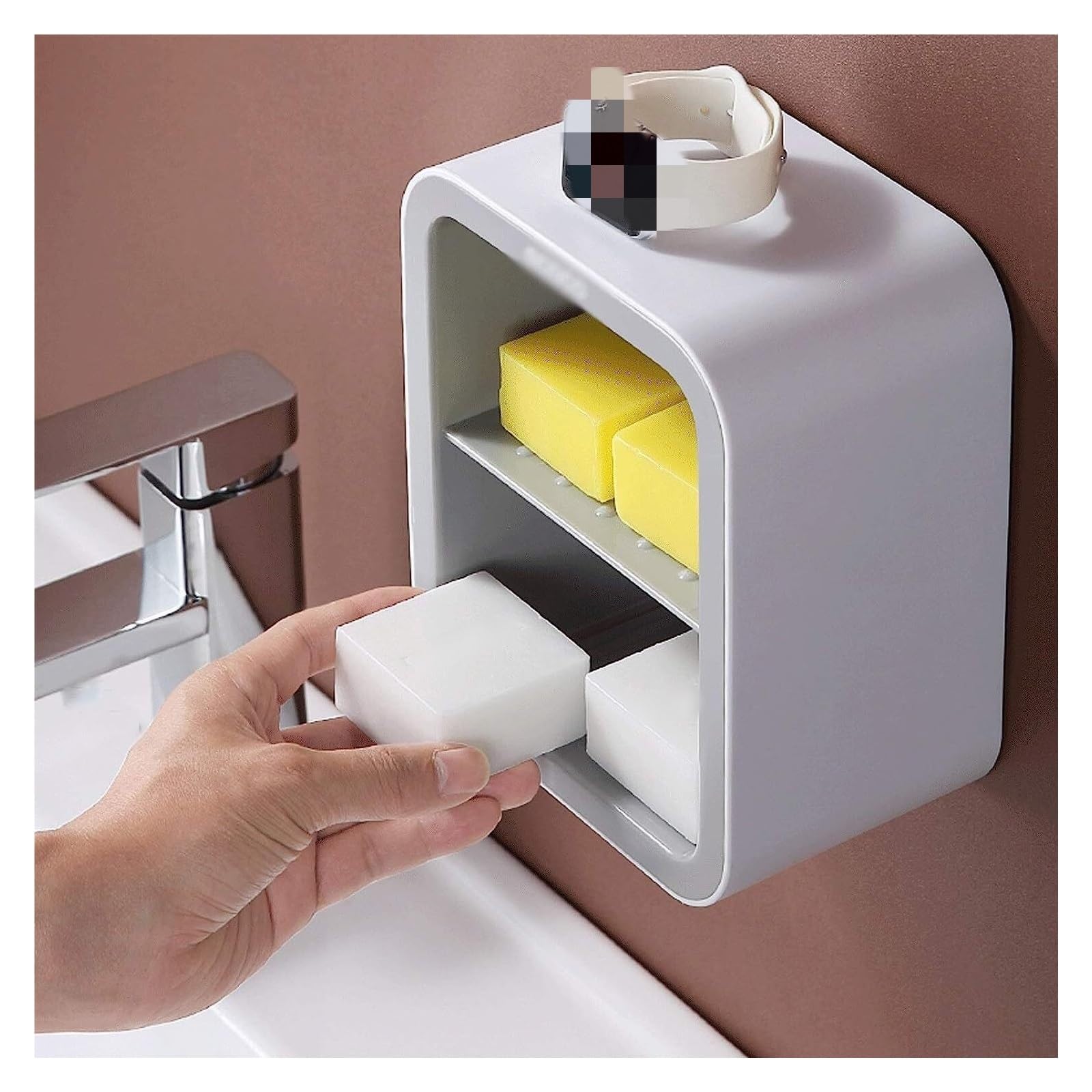 Jabonera La jabonera de drenaje de plástico montada en la pared puede ahorrar espacio y el recipiente de jabón de múltiples capas en el baño se puede utilizar en familias, hoteles,(Blu,Double layer)