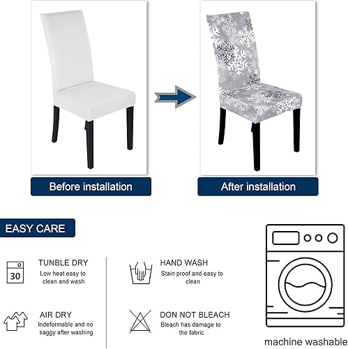 Miniatura 6 de Muuyi Juego de 8 fundas elásticas para sillas de comedor de Navidad, fundas protectoras lavables para hotel, comedor, ceremonia, banquete, fiesta de