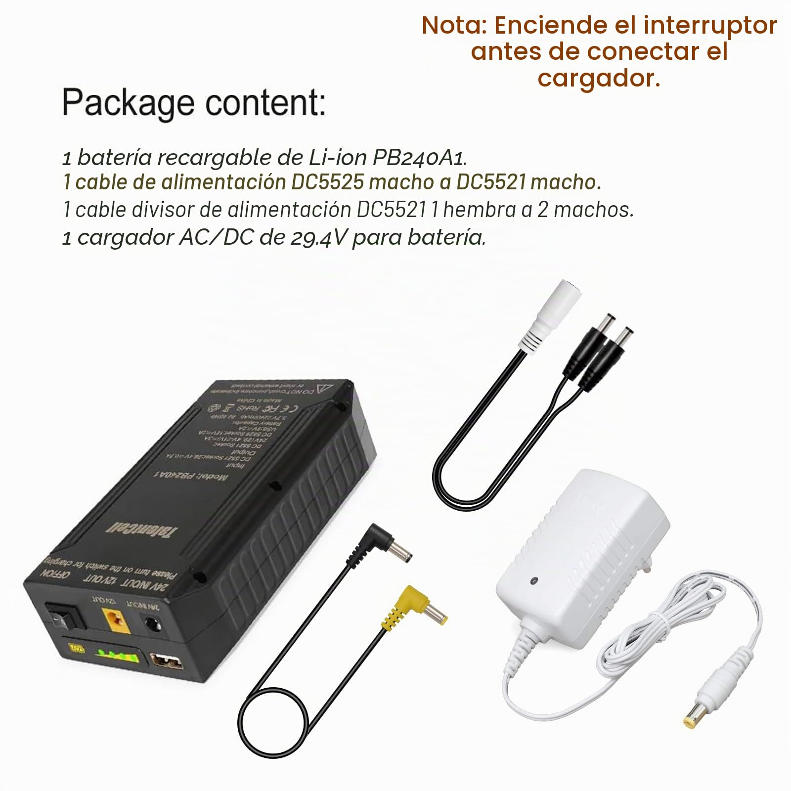 TalentCell Powerbank, Batería externa, batería de iones de litio de 24/12/5 V, recargable, 82,88 Wh 22400 mAh, con cargador, para tiras de luces LED, cámaras CCTV, etc, Negro