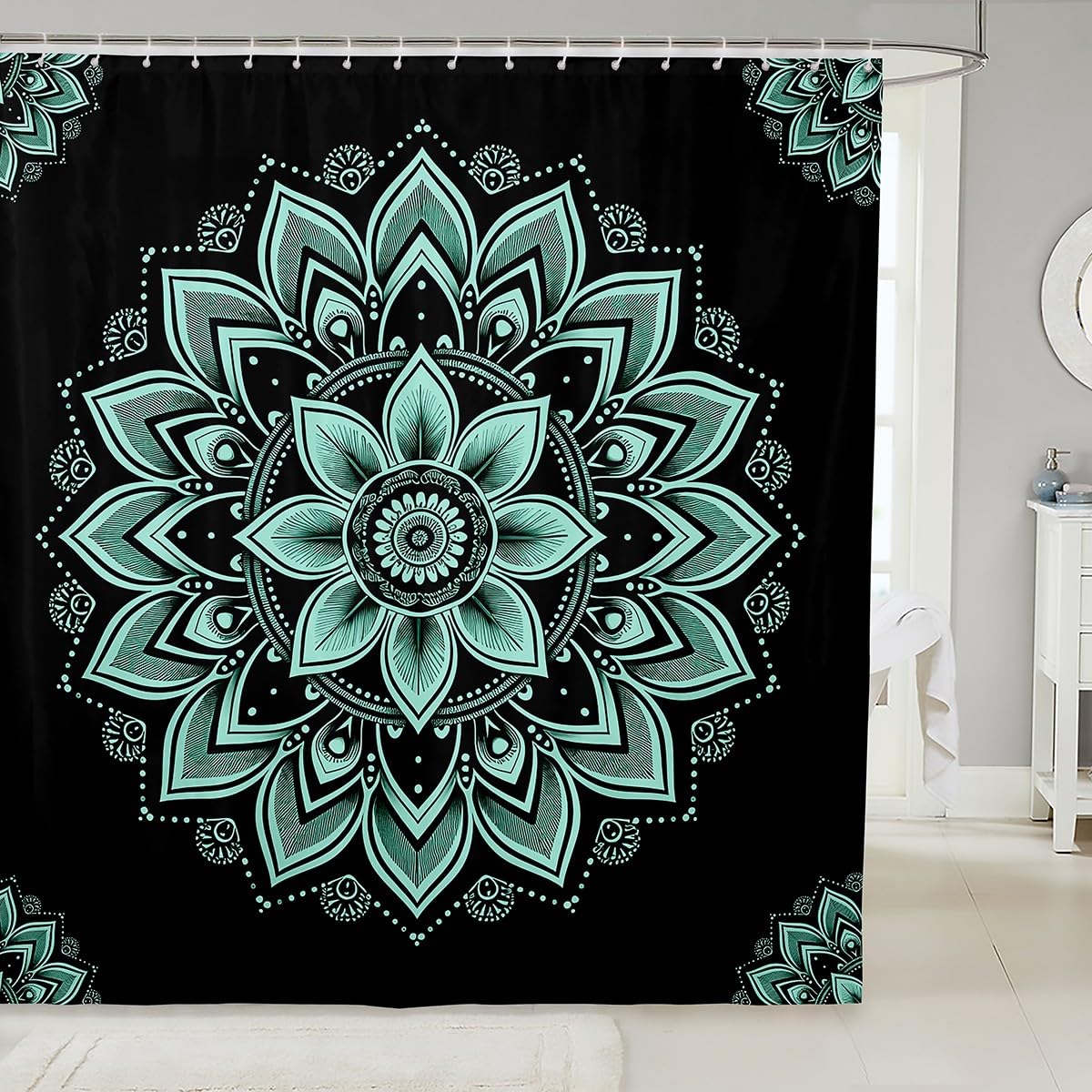 Erosebridal Aesthetic Mandala Waterproof Bathroom Curtain Bohemian Flower Bath Curtain for Kids Teens Adults, Chic Floral Shower Curtain Hippie