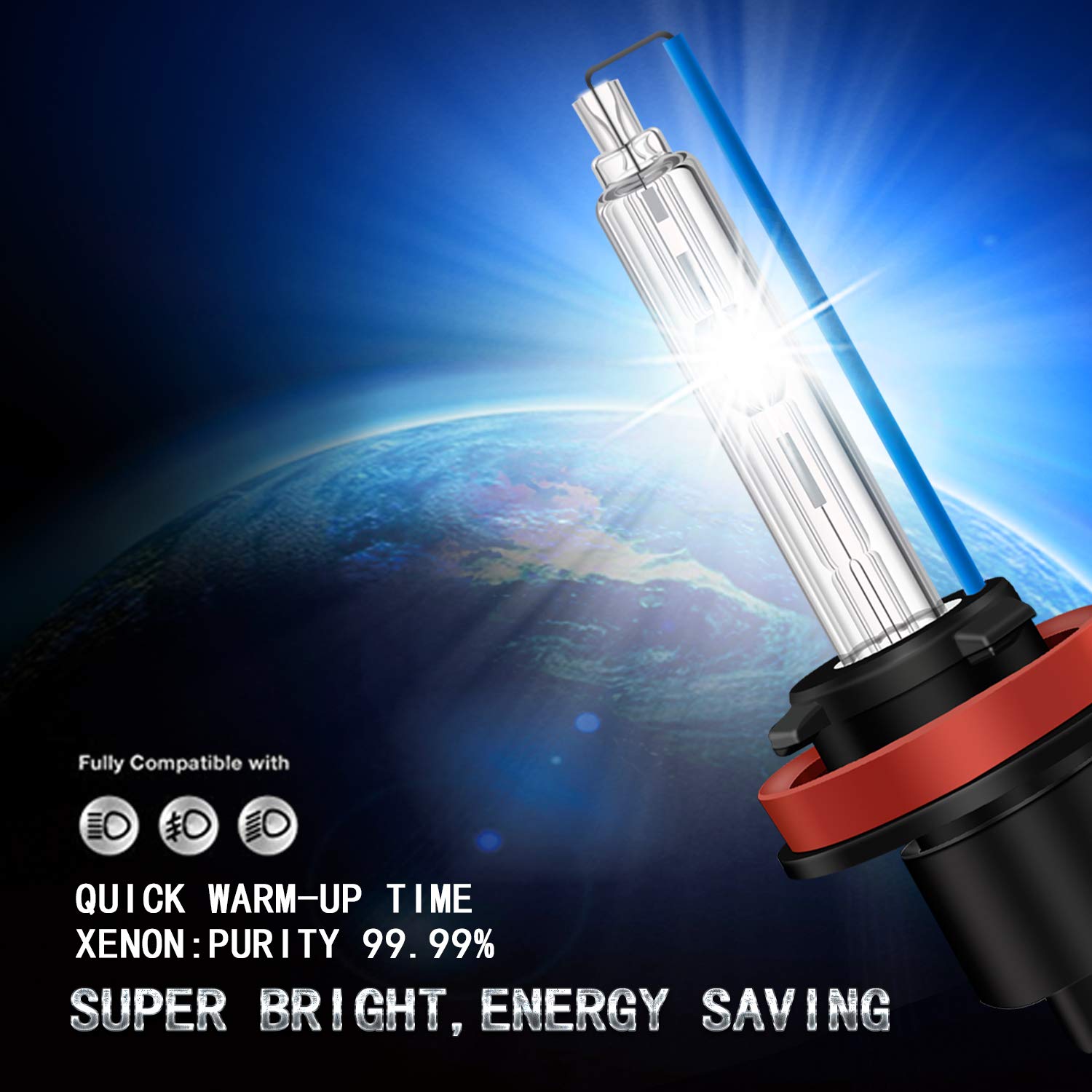 WinPower H11 / H8 / H9 Lampadine allo xeno 55W HID Lampada da auto Faro di ricambio Lampadina 8000K Blu ghiaccio, 2 Pezzi