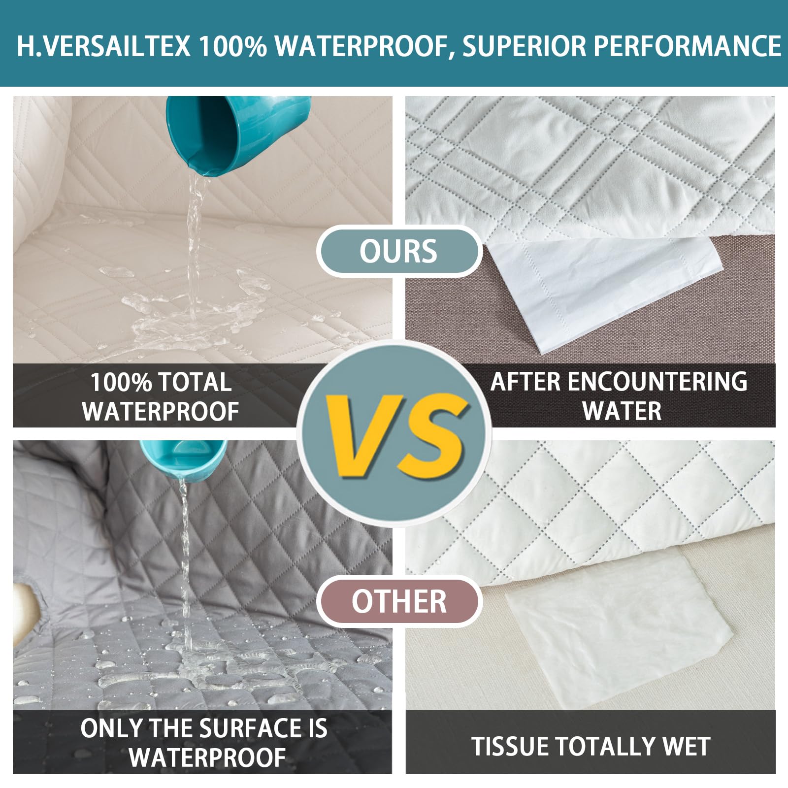 H.Versailtex Sofa Cover 100% Waterproof Sofa Covers Couch Covers Sofa Slipcovers with Elastic Straps Triple Non-Slip Sofa Cover Furniture Protector for Kids (Oversize 2 Seater - Image 3