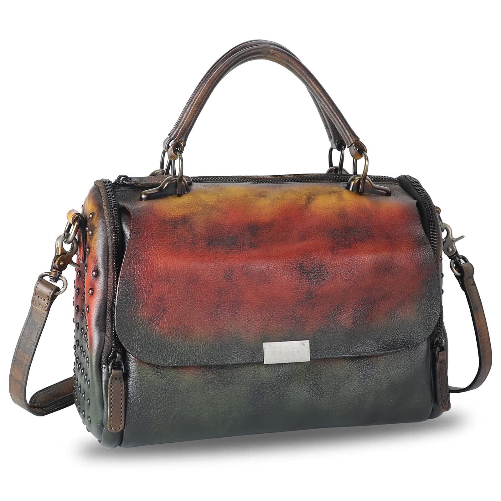 IVTG Genuine Leather Satchel Bag for Women Vintage Handmade Top Handle Crossbody Handbag (Multicolor5)