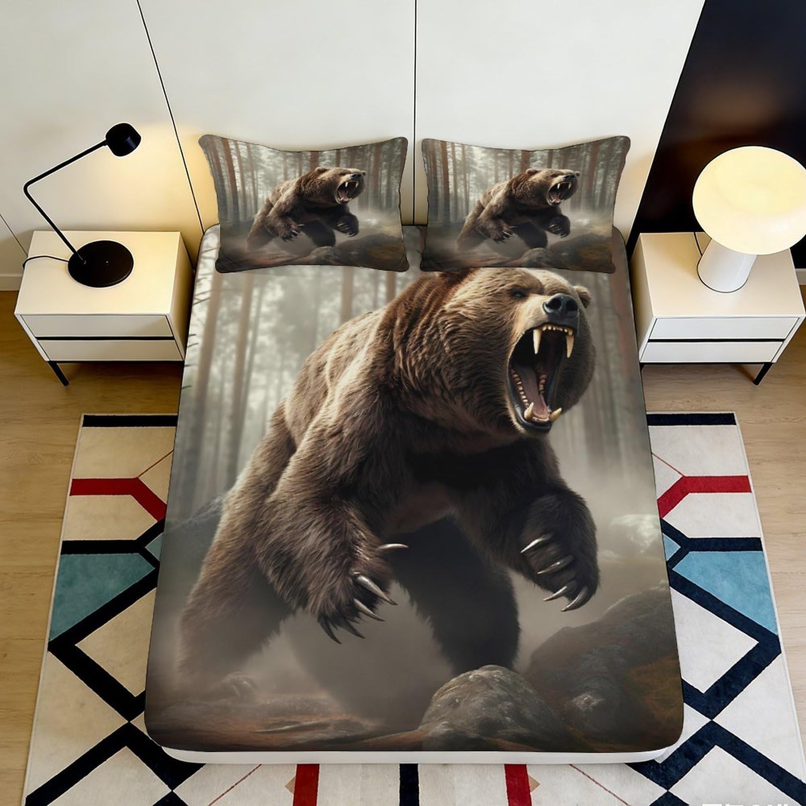 Pnayamiorkfel Style-4 3D Printed Forest Wild Bear Fitted Sheet Microfiber Soft Bed Cover For Bedroom Guest Room Decor Mattress Protection 90X200x25cm