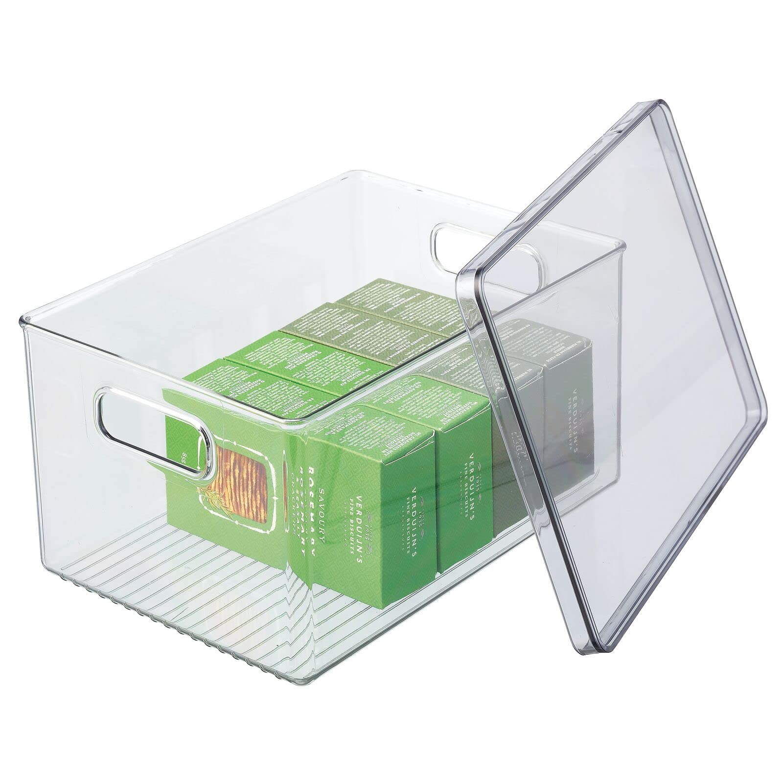 mDesign 4er-Set Kühlschrankbox – Kühlschrank Vorratsdose mit Griffen und abnehmbarem Deckel – lebensmittelechte Aufbewahrungsbox aus Kunststoff für Küche und Speisekammer – durchsichtig/grau