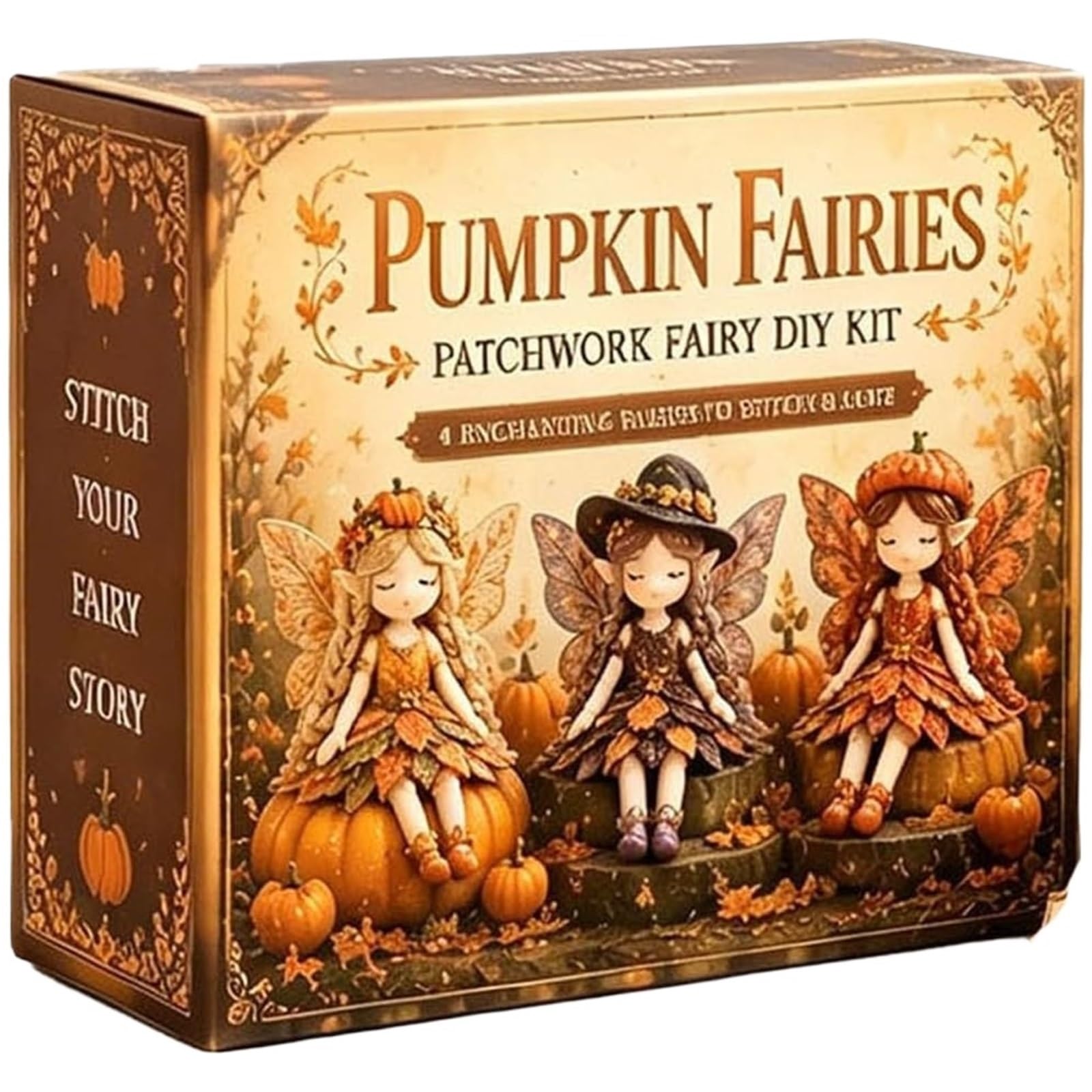 Handmade Fairy Sewing Kit Fairy Patchwork DIY Collection, Handmade Sewing Kit, Fun Flower Fairies, Make Winged Elf Cloth Doll(Pumpkin)
