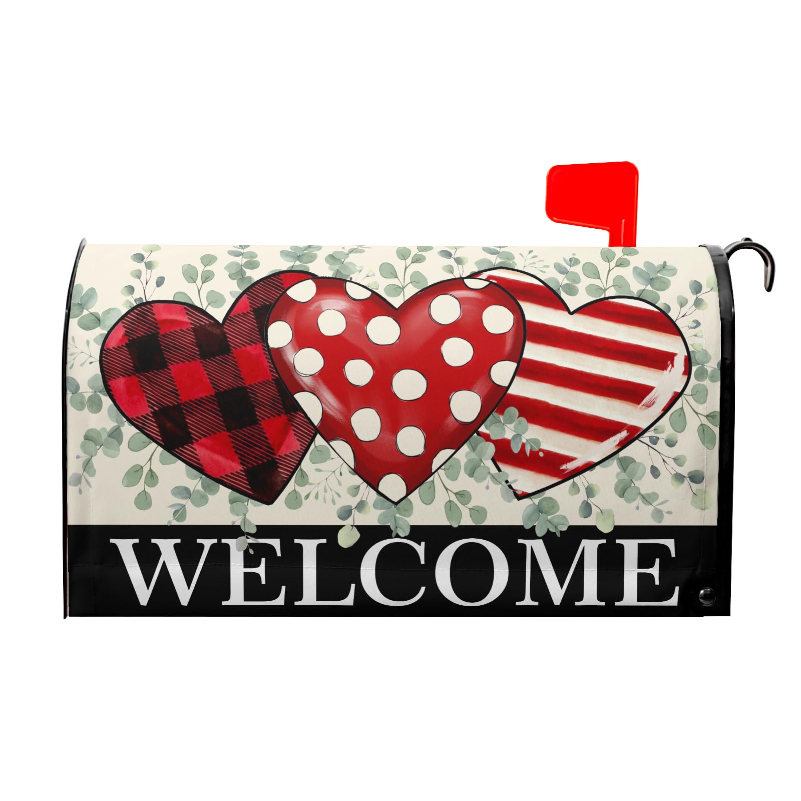 Happy Valentine's Day Love Mailbox Covers Magnetic Love Heart Welcome Mailbox Cover Standard Size 21" X 25.5" Inch Valentines Day Holiday Wrap Post Letter Box Decorative for Outdoor Home Garden Yard