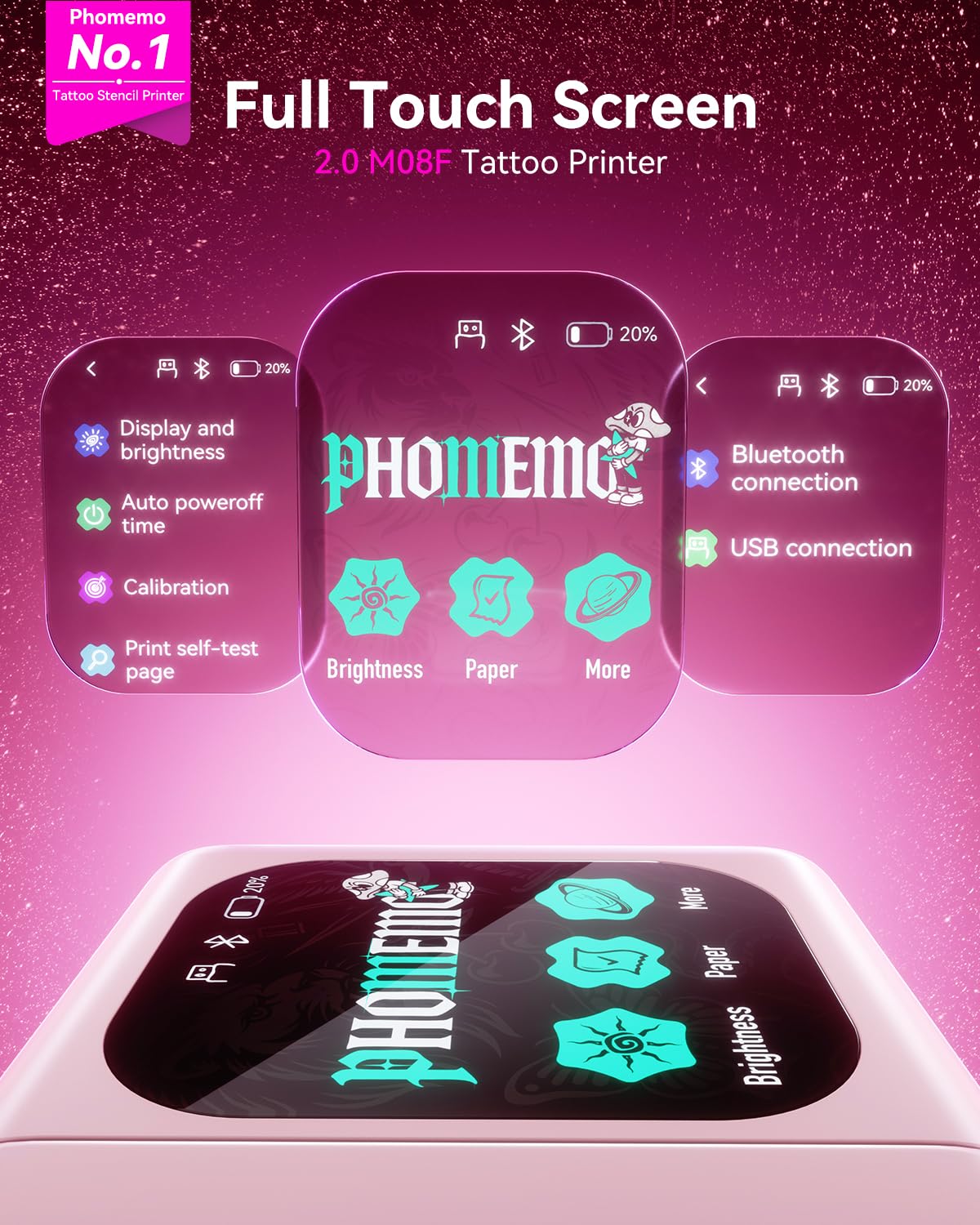 Phomemo M08F Plus AI Termocopiadora Tattoo con Pantalla Táctil - Impresora Termica Tattoo por Transferencia Térmica para Artistas con con diseño IA, Incluye 10 Hojas de Papel de Transferencia
