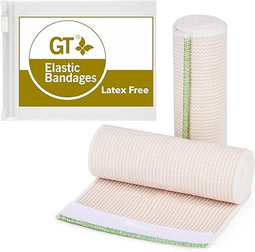 GT Vendaje elástico premium (paquete de 2 unidades de 6 pulgadas) – Sujetadores de velcro en ambos extremos – Rollo de compresión hipoalergénico sin