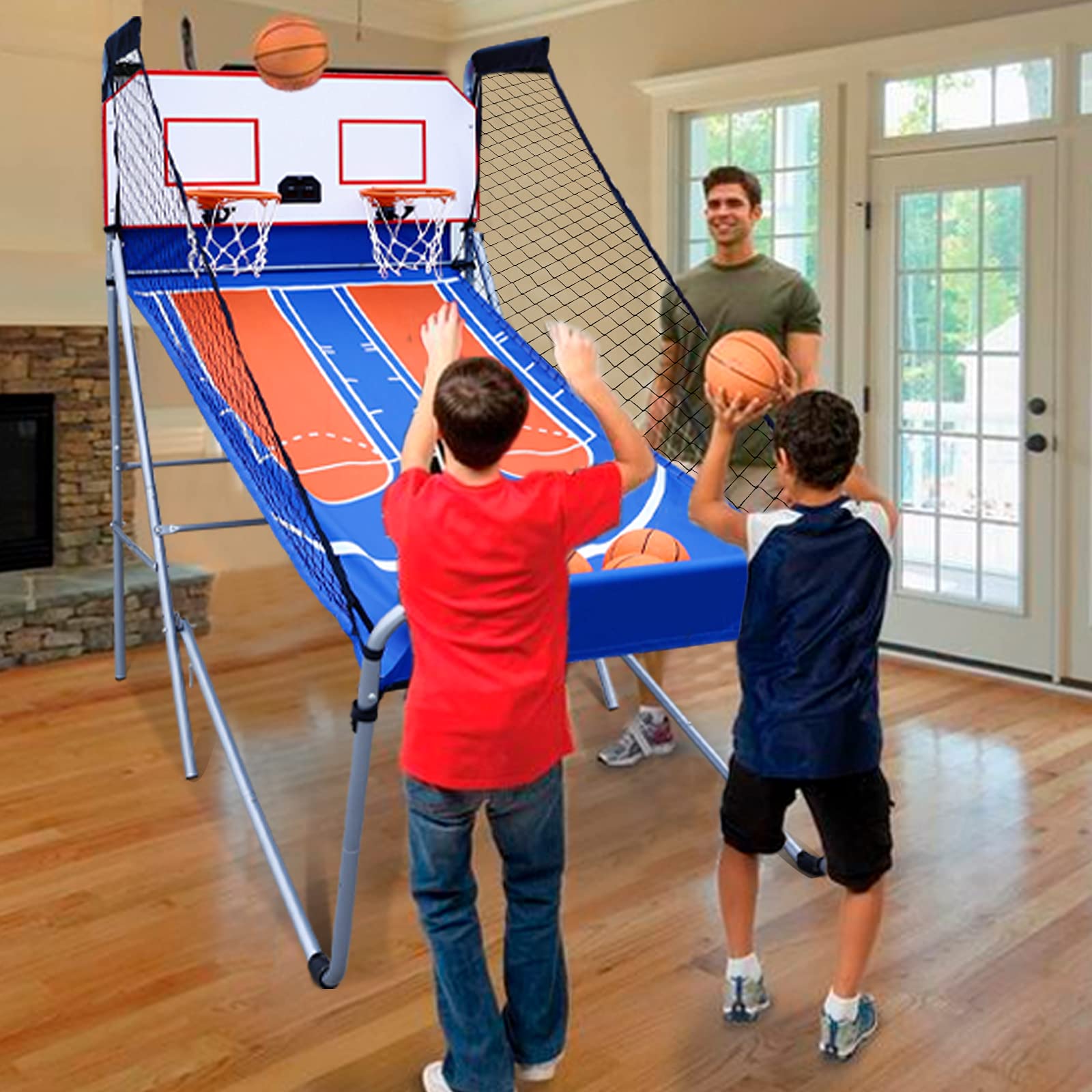 Foldable Indoor Basketball Game, Dual Shot Basketball Arcade Game with