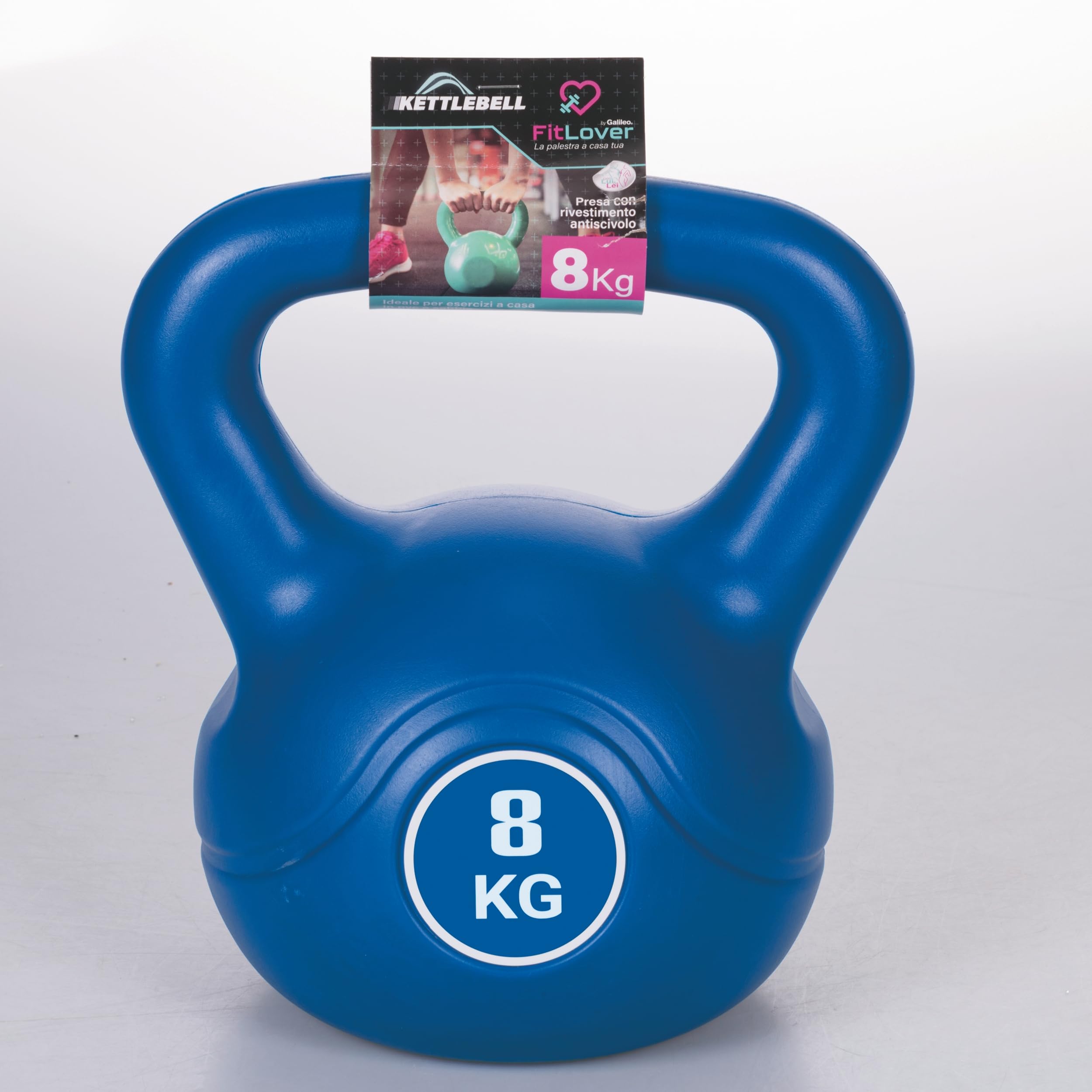Kettlebell 8 Kg, per allenamento, antiscivolo, blu, FitLover