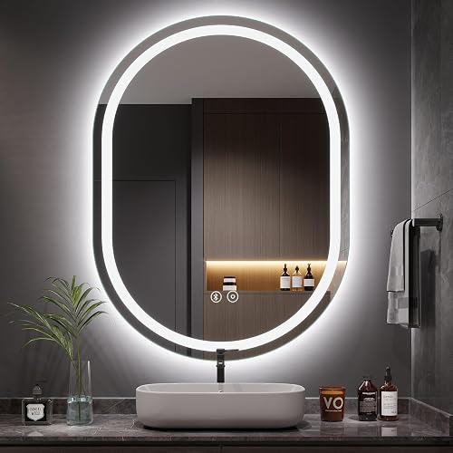 Dripex Espejo Baño Ovalado con Luz LED 60 x 80 cm, Bluetooth, Regulable en 3 Colores, Espejos Retroiluminado Espejo de Pared Antivaho con Ajuste de Brillo, Interruptor Táctil IP44