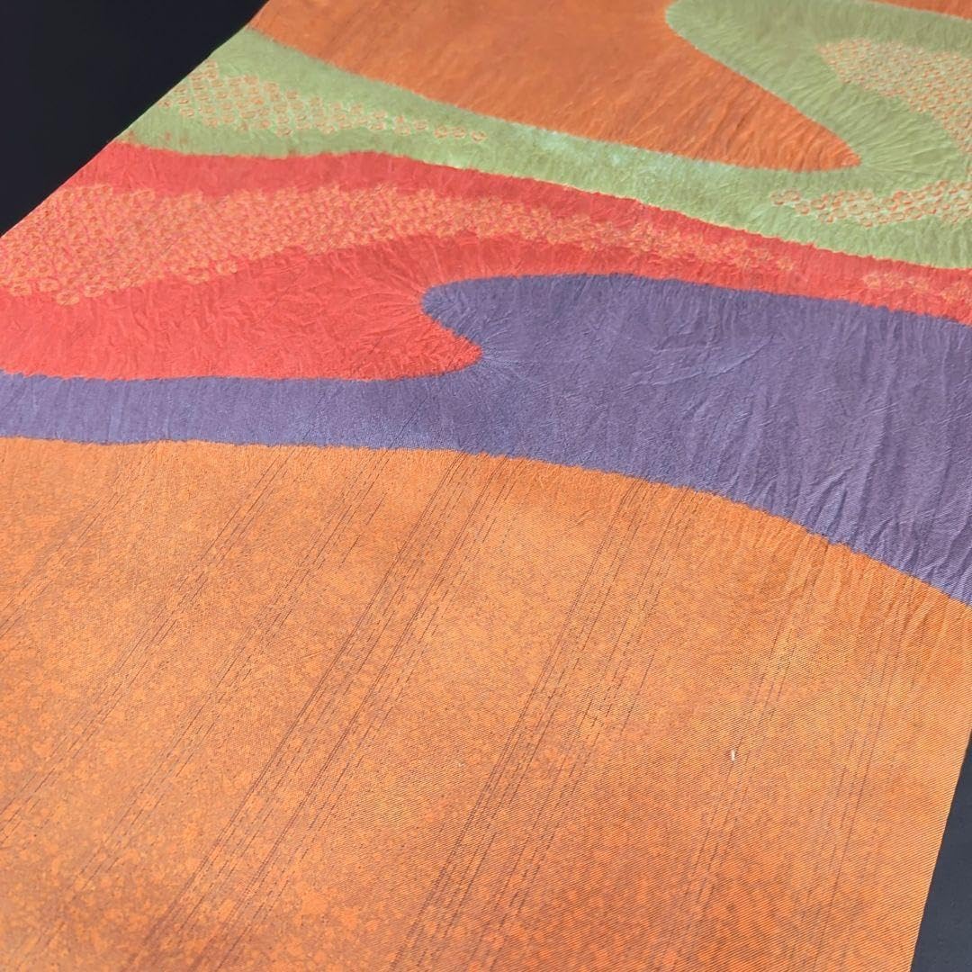 H-381 袋帯 正絹 お太鼓柄 流水文様 鹿の子絞り 柔らかめ