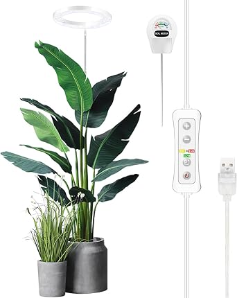 مصباح نمو LED من Yadoker،طيف كامل للنباتات الداخلية، مقترن بجهاز اختبار التربة، قابل لضبط الارتفاع، مؤقت تلقائي، جهد آمن منخفض، مثالي للنباتات الكبيرة