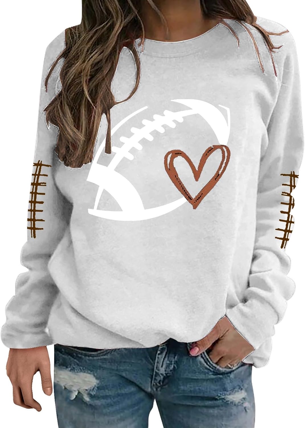 Qgaomye Crew Neck Oversized Funny Pullover Clothes Shirts for Women Hooded Sweatshirt Football Mom Fashion Fit Outdoor Tops