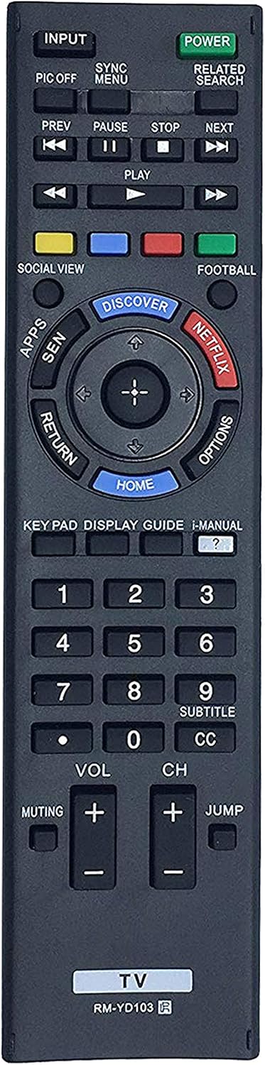 RM-YD103 Replaced Remote fit for Sony TV KDL-60W630B RM-YD102 RM-YD087 KDL-40W590B KDL-40W600B KDL-48W590B KDL-50W700B KDL-48W600B KDL-60W610B KDL-40W580B KDL-32W700B TV LED Smart HDTV