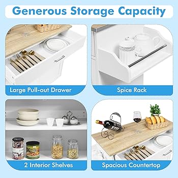 Carrello Da Cucina Con Cassetto E Ripiani Regolabili - Isola Mobile Con Ruote, Legno, 116x40x85 Cm