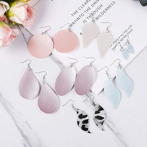 Miniatura 7 de LITCHI Kit de fabricación de aretes de piel sintética para adultos, incluye troquel de corte de madera, parte trasera de aretes y ganchos, anillos