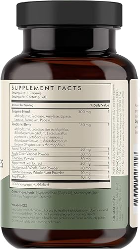 Miniatura 4 de TERRA ORIGIN Enzimas digestivas con probióticos y prebióticos  60 cápsulas  Apoya la salud intestinal digestiva  Sin OMG, sin gluten, vegano  para