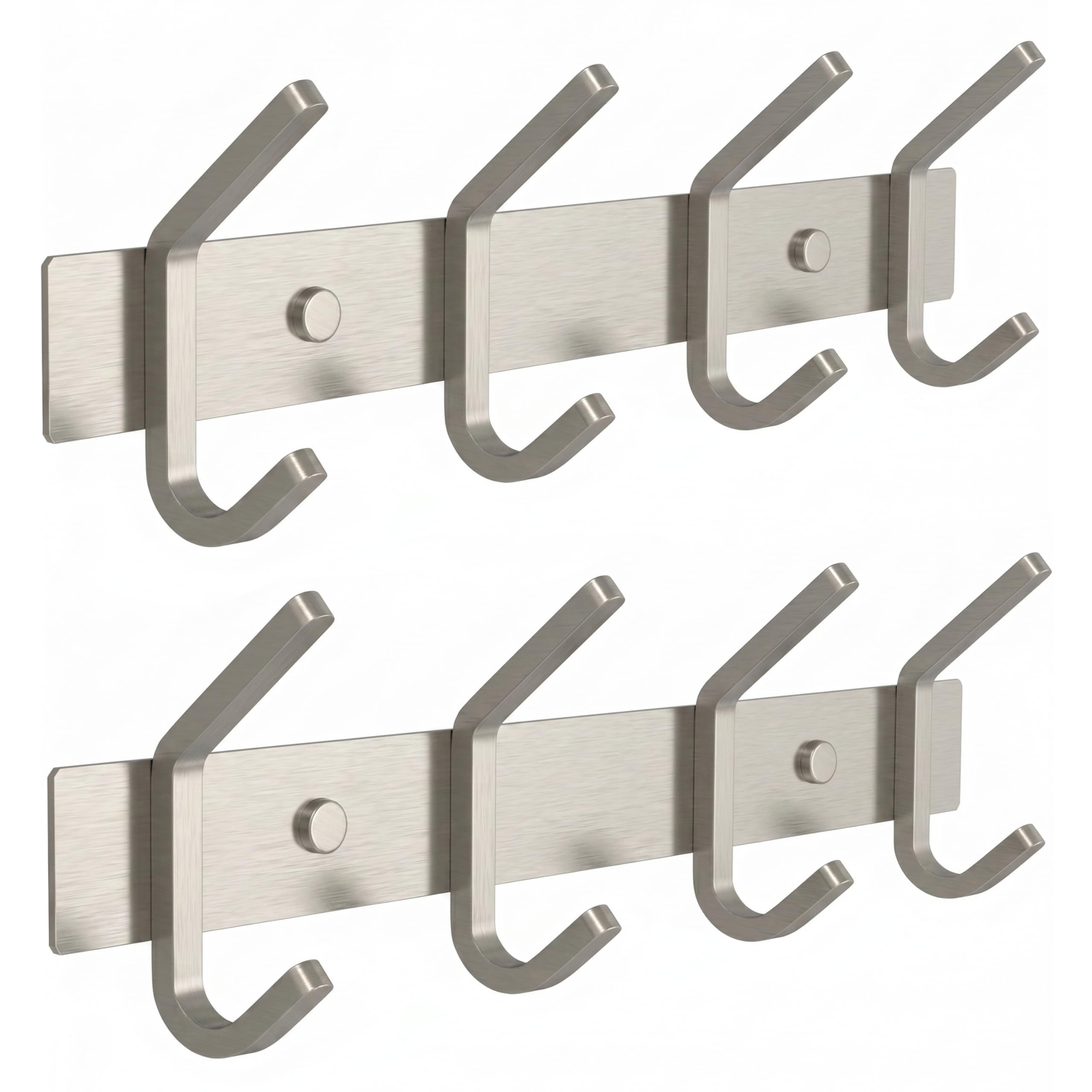 SAYONEYES Brushed Nickel Coat Rack Wall Mount with 4 Double Hooks for Hanging – 12 Inch Heavy Duty SUS304 Stainless Steel Rustic Coat Hooks – Clothes, Purse, Towel Wall Hooks – 2 Pack