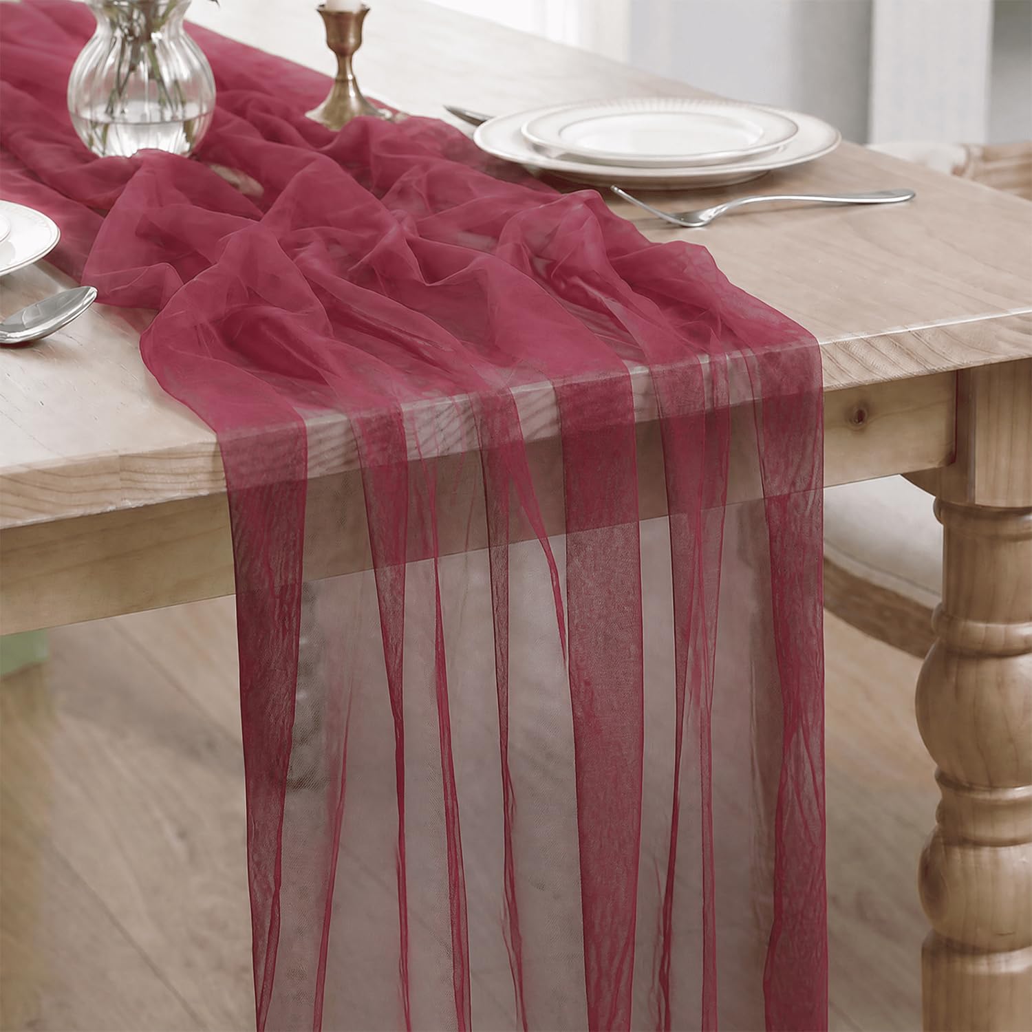 Artoid Mode Burgundy Boho Cheesecloth Gauze Table Runner 70 x 300 cm โ image 1
