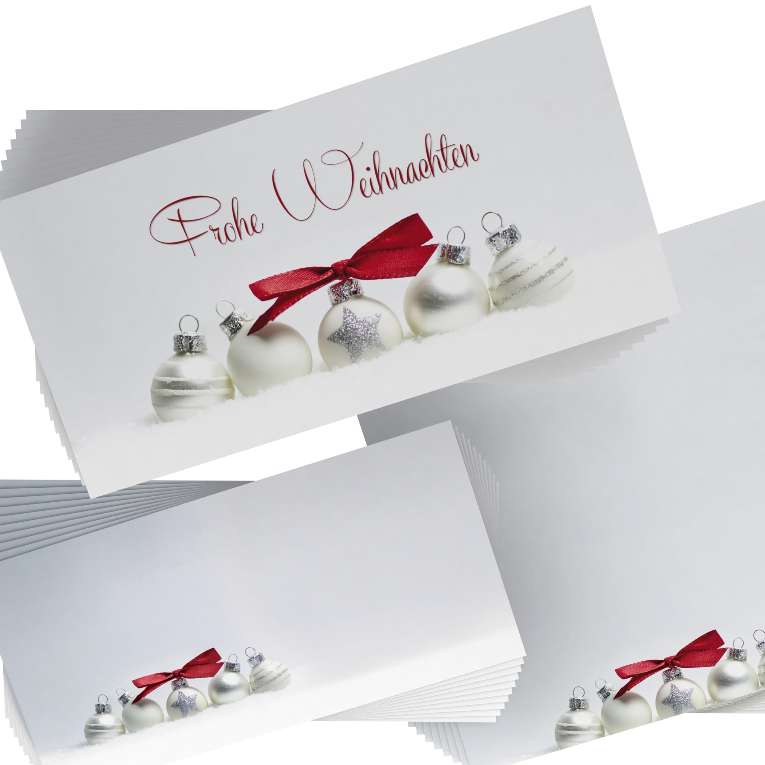Weihnachtskarten mit Umschlag | Pure Silver | 100 DIN LANG-Klappkarten mit passendem Einleger + 100 passende Kuverts | weihnachtliches Karten-Set