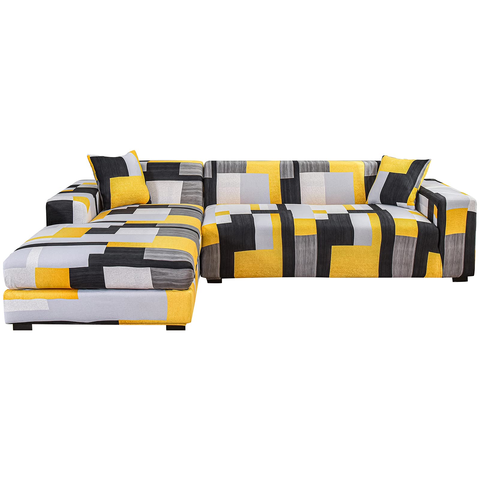 HOTNIU Sectional Sofa Covers 2 Pieces l Shaped Sofa Cover Printed Stretch Sofa Covers for Sectionals Elastic Universal Couch Covers with 2 Free Cushion Covers (L shape 3+3, Pattern HHG) โ image 1