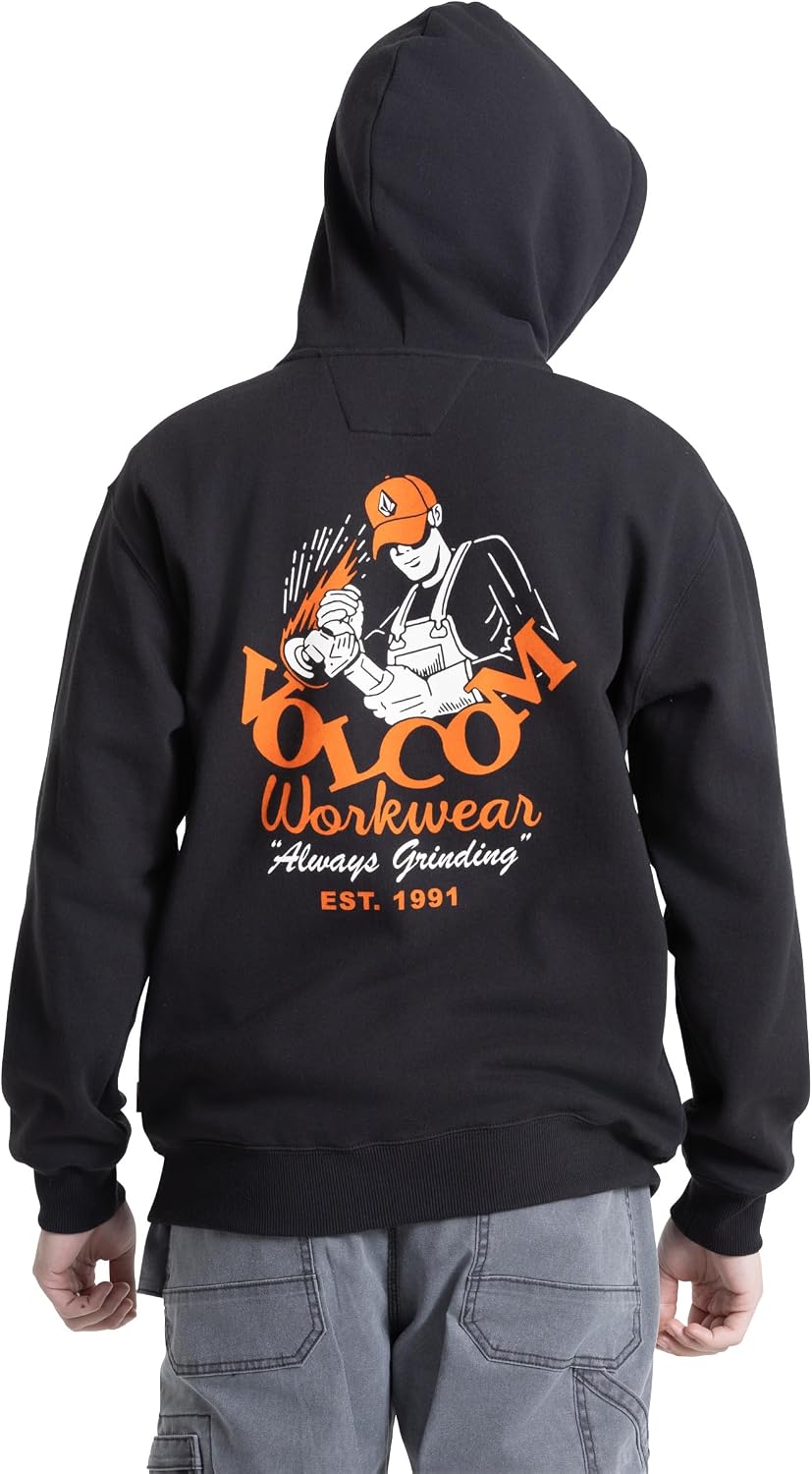 Volcom Men's Grindit Zip Fleece Hooded Sweatshirt – Classic Fit Full-zip Hoodie With Front & Back Screenprints