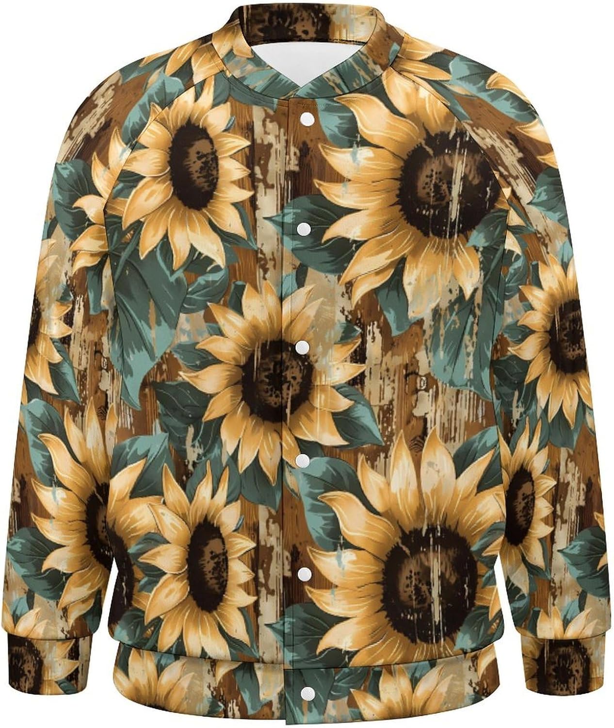 Sunflower Vintage Wood Novelty Men's Baseball Jackets Causal Sweatshirt Button Top Long Sleeve Coat
