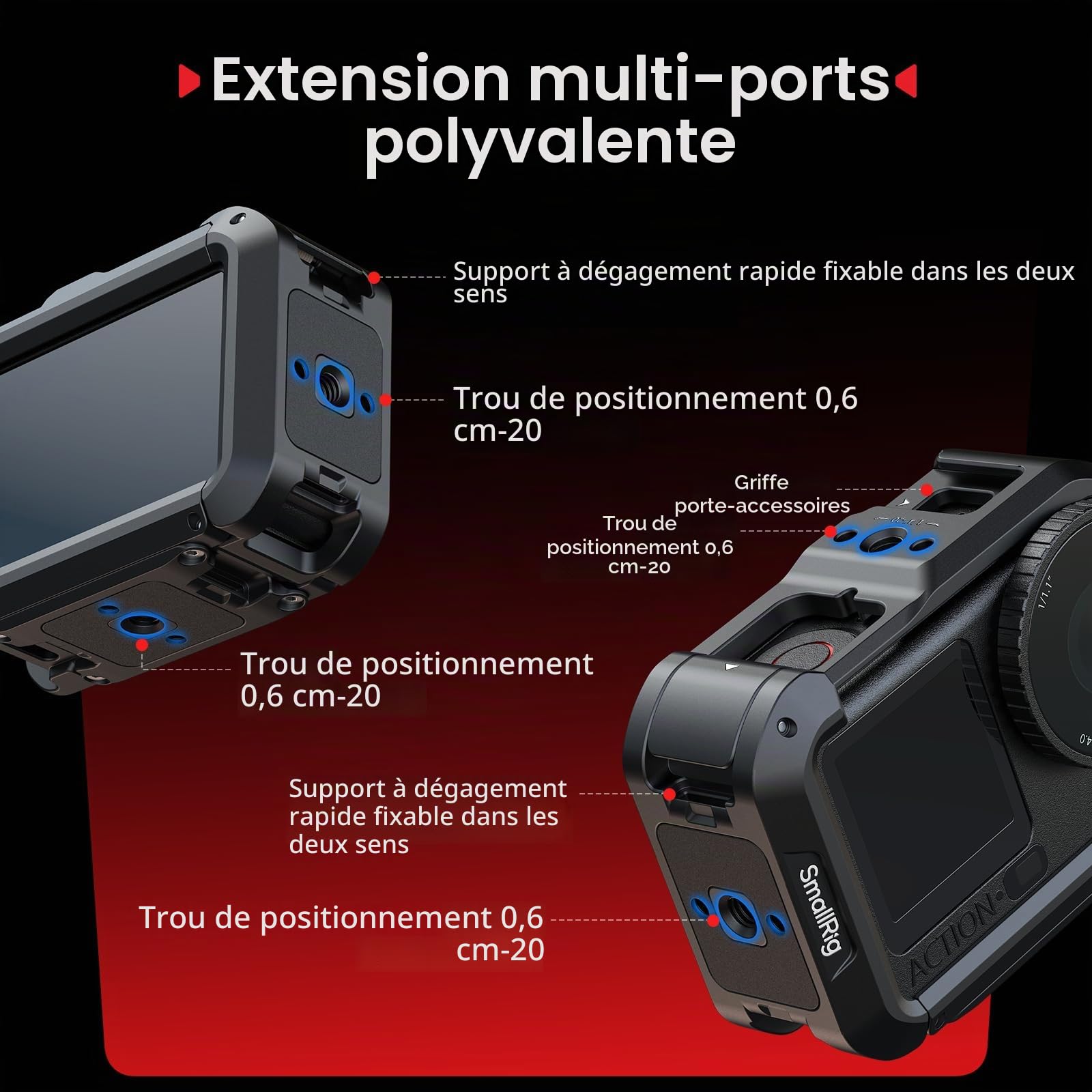 SMALLRIG Cage DJI Osmo Action 6 Advanced Edition, Griffe Porte-Accessoires, Dragonne, Cache-Objectif, Cadre Protection 1/4"-20