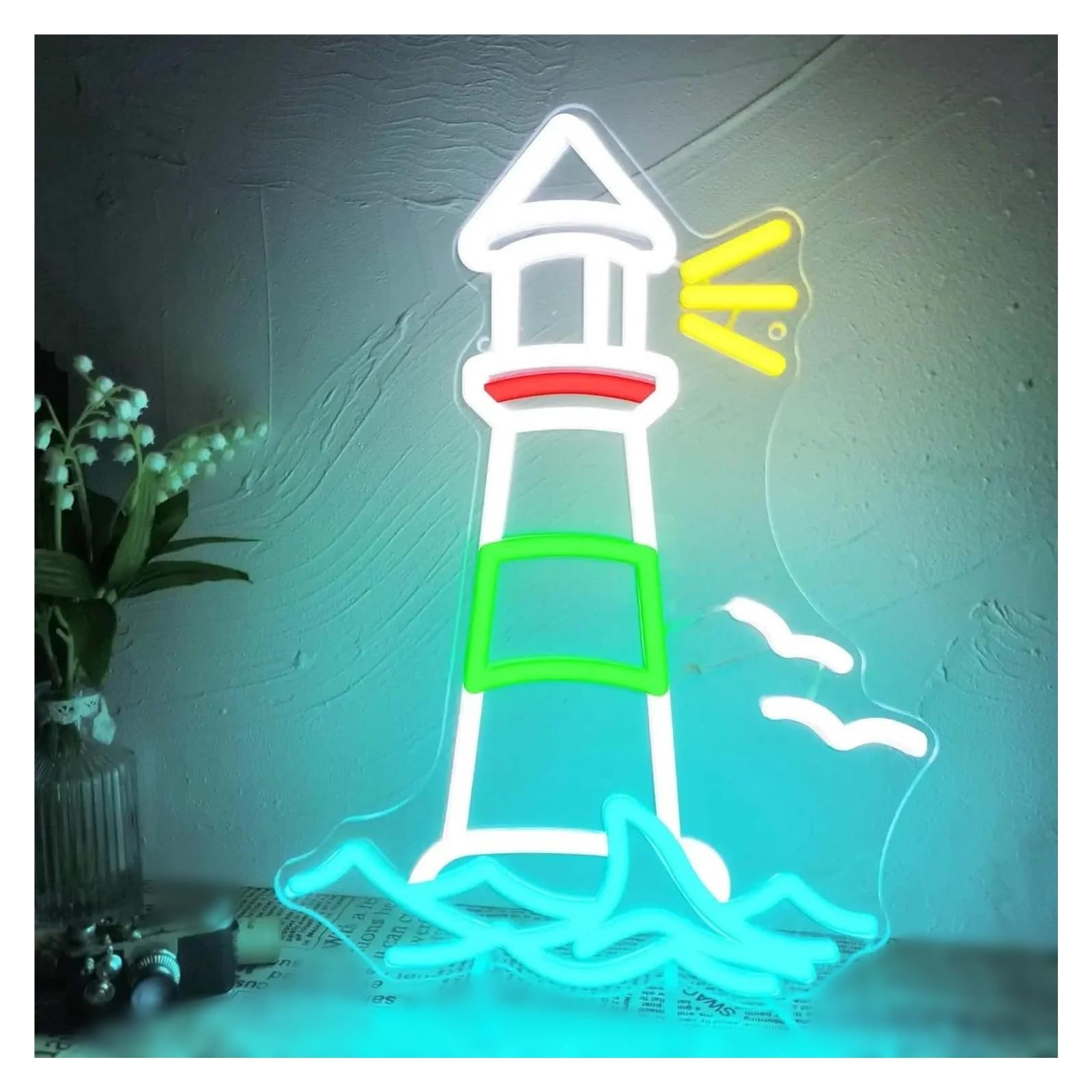 LEMST Signs Lamp Lighthouse Neon Sign Wall Decor USB Power Night Light Neon Light Sign Wedding Decor Birthday 40x29.4cm