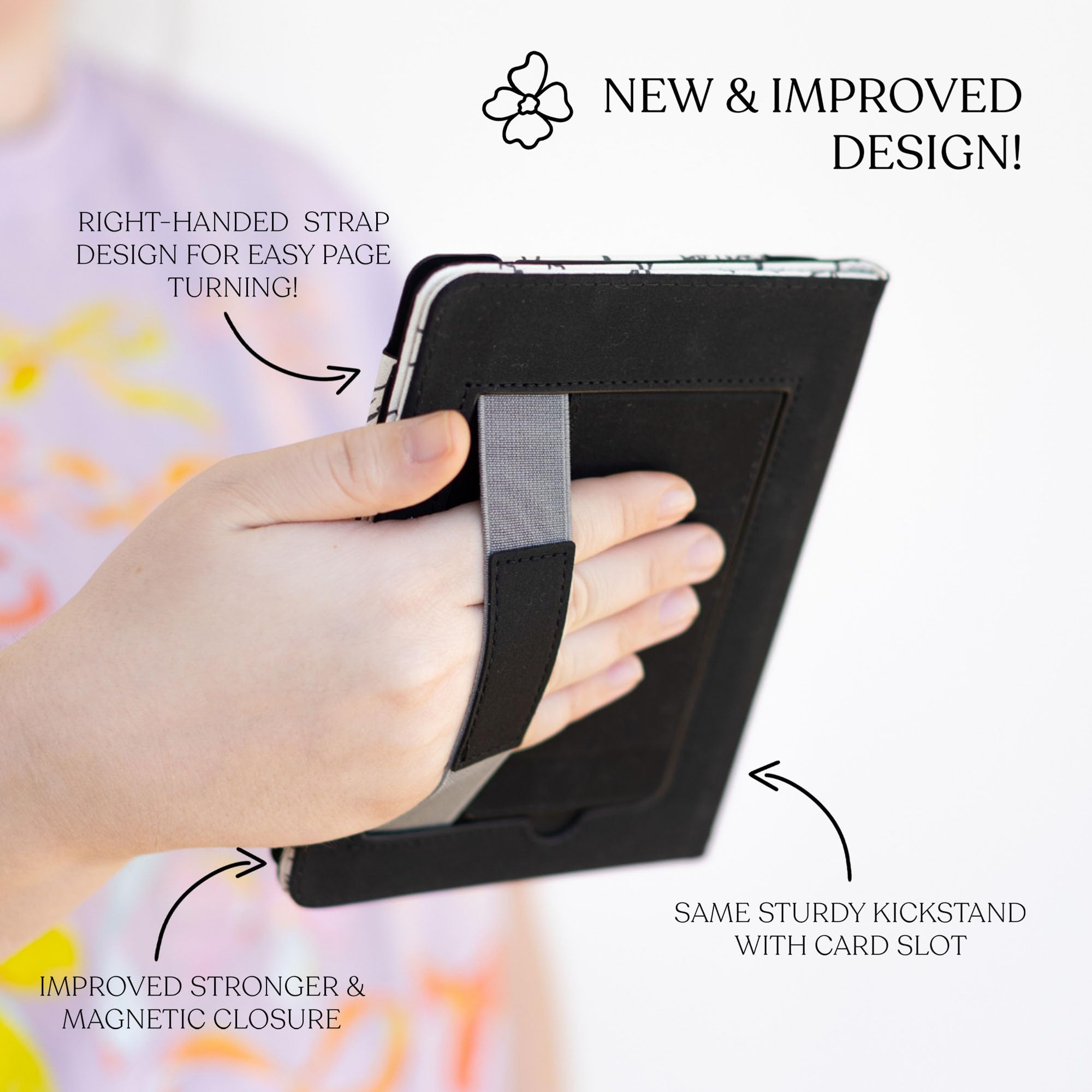 Elyse Breanne Design, Compatibile con Paperwhite, Kindle Reader di 11a generazione, guscio in pelle PU, custodia per dispositivo intelligente, cinturino elastico, cavalletto posteriore per alzarsi