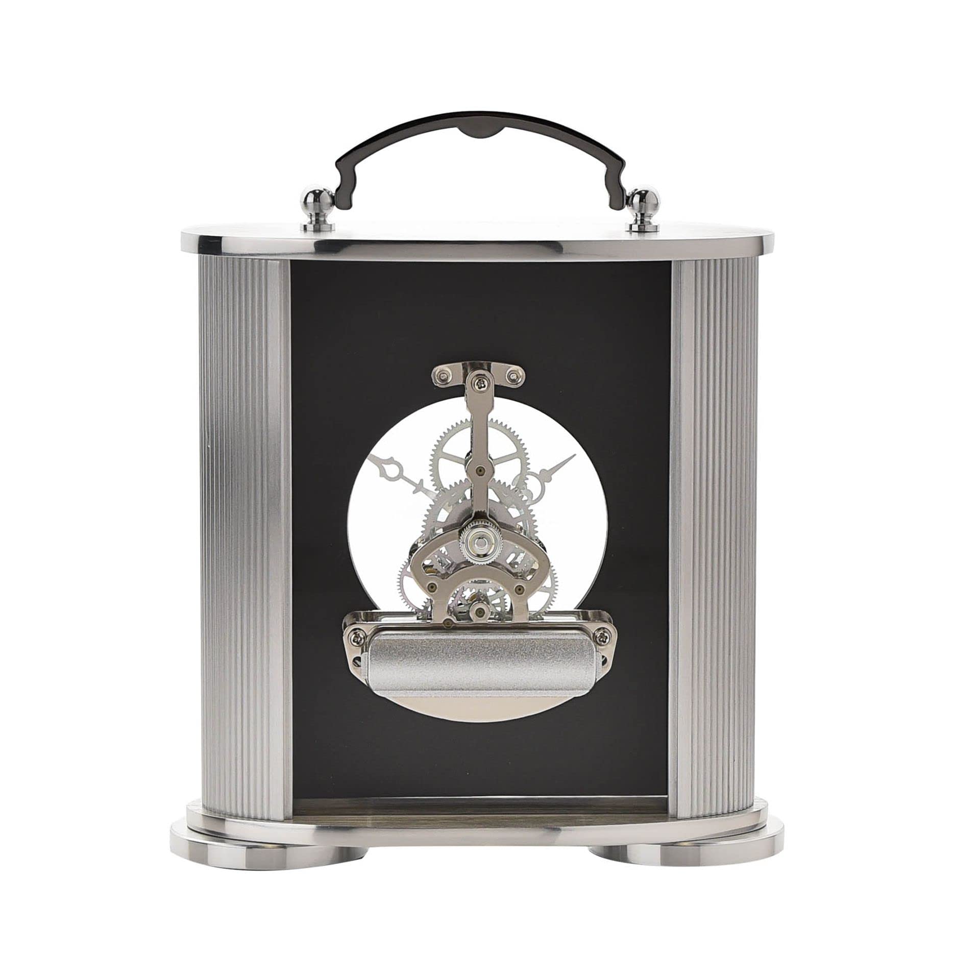 Widdop Silver & Black Mantel Clock with Skeleton Movement and Brushed Aluminium Frame - Image 3