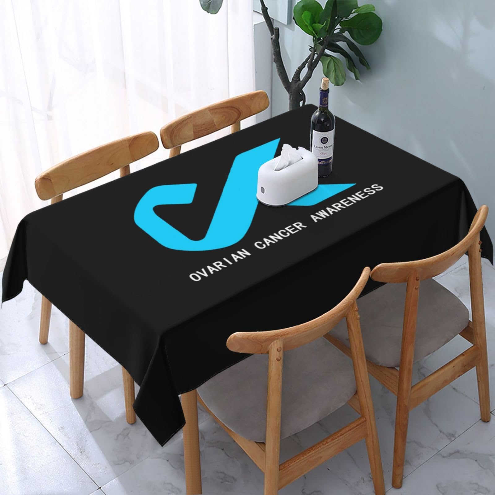 JunHeArt Ovarian Cancer Awareness Month In September We Wear Teal Tablecloth Rectangle Table Cover Washable Table Cloths Decor For Kitchen 54" X 72"