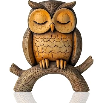 Owl Decorative Wood Lucky Charm Wooden Figures 2D Flat Wooden Figures Animals Wooden Figure in Bedroom Owl Wooden Decoration for Living Room Bookshelf Office Owls Gifts for Animal