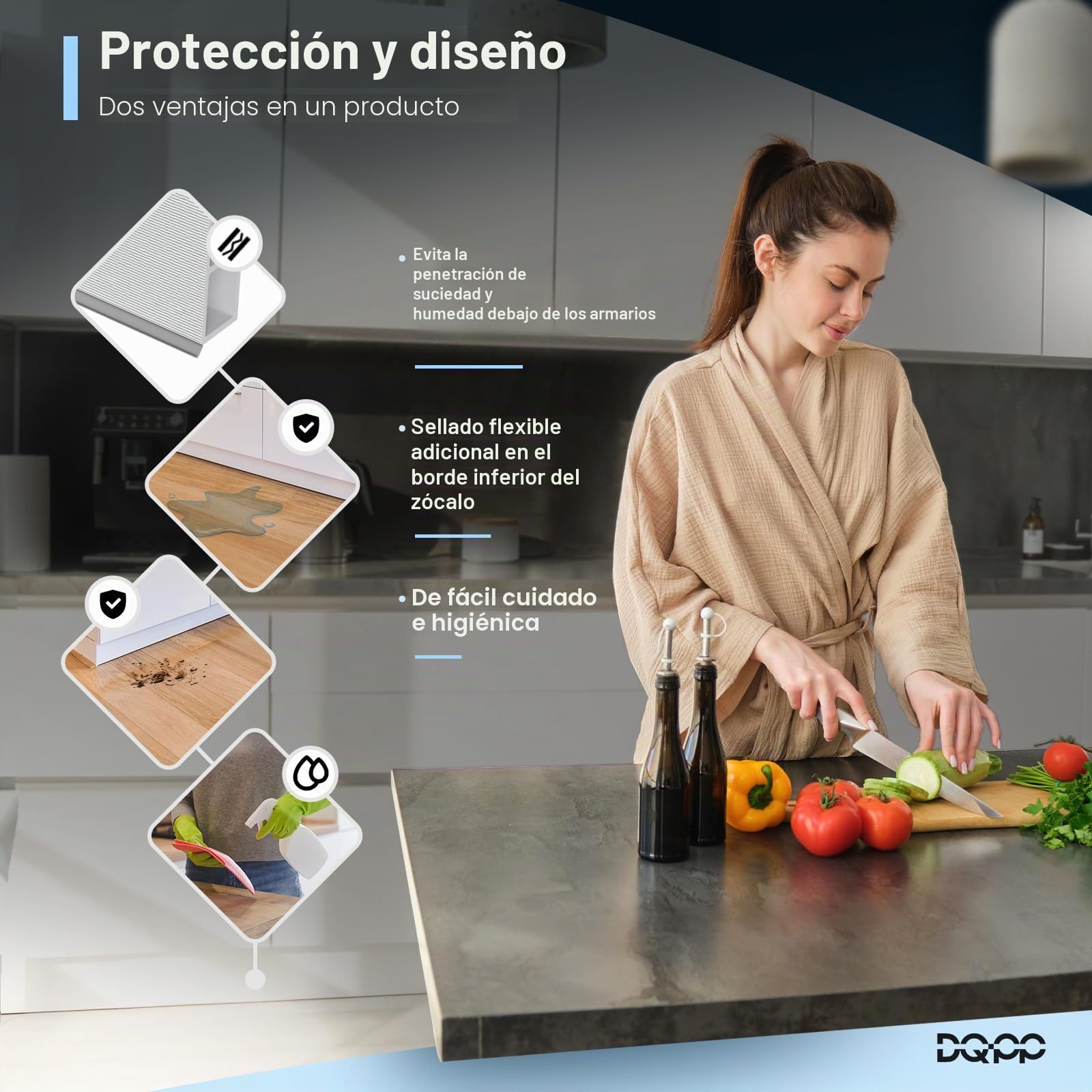 DQ-PP Zócalo de Aluminio Cepillado y Plástico para Cocina Empotrada - 1,5 m, 150 mm - Rodapiés y Perfil de Zócalo