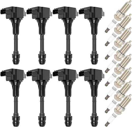 Miniatura 1 de ROADFAR 8 bobinas de encendido con 8 bujías de iridio para Nissan para Infiniti Titan Pathfinder Armada NV2500 NV3500 QX56 2007-2016 4.0L 5.6L V8