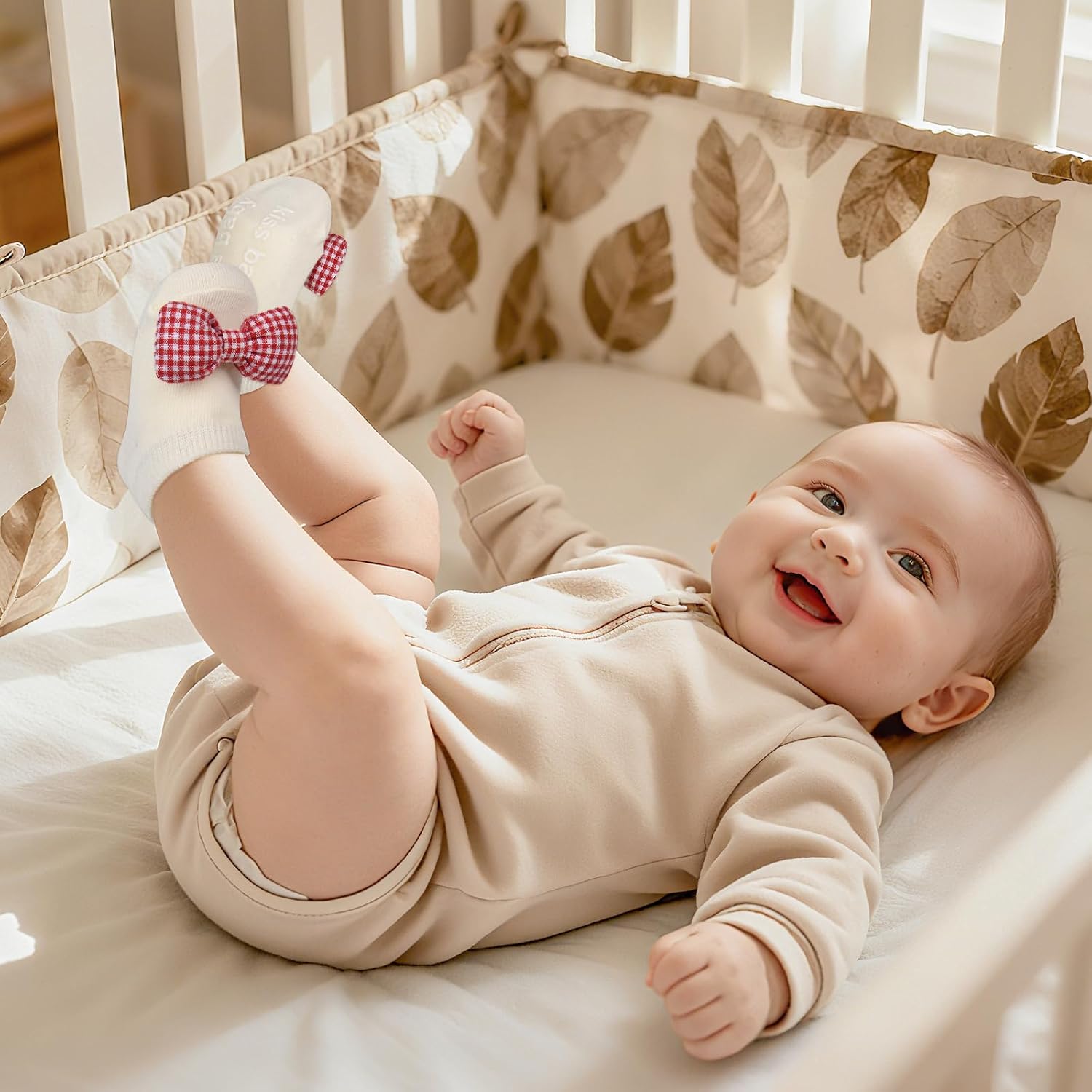 Baby Socks 0-6 Months Baby Girl Socks Non Slip Infant Prewalker Socks Crib Shoes for Newborn Toddler Soft Breathable Cotton Ankle Socks with Anti-Lost