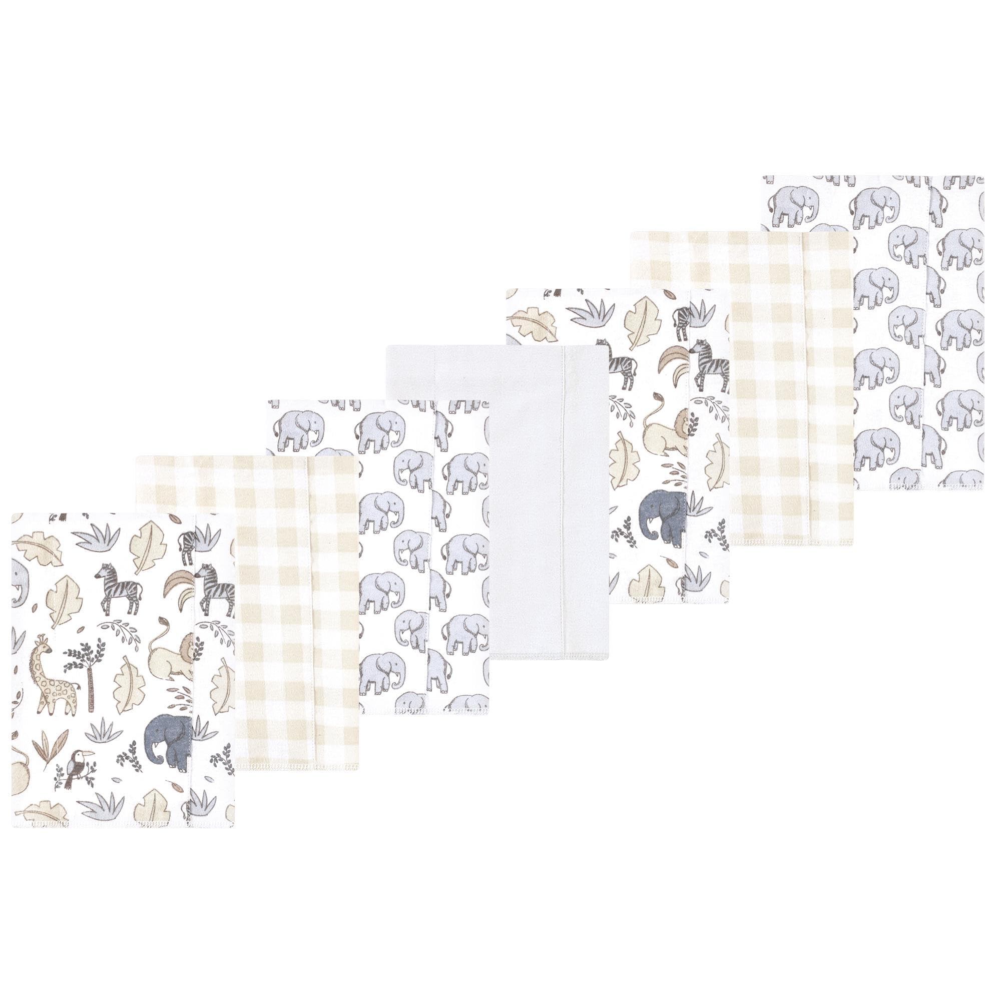 Luvable Friends Hudson Baby Flannel Burp Cloths 7pk, Gray Neutral Safari