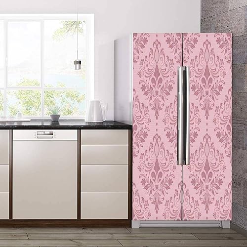 Miniatura 3 de Juego de envoltura de vinilo autoadhesivo para refrigerador, damasco para puerta, mural extraíble para nevera, calcomanía de cubierta completa para