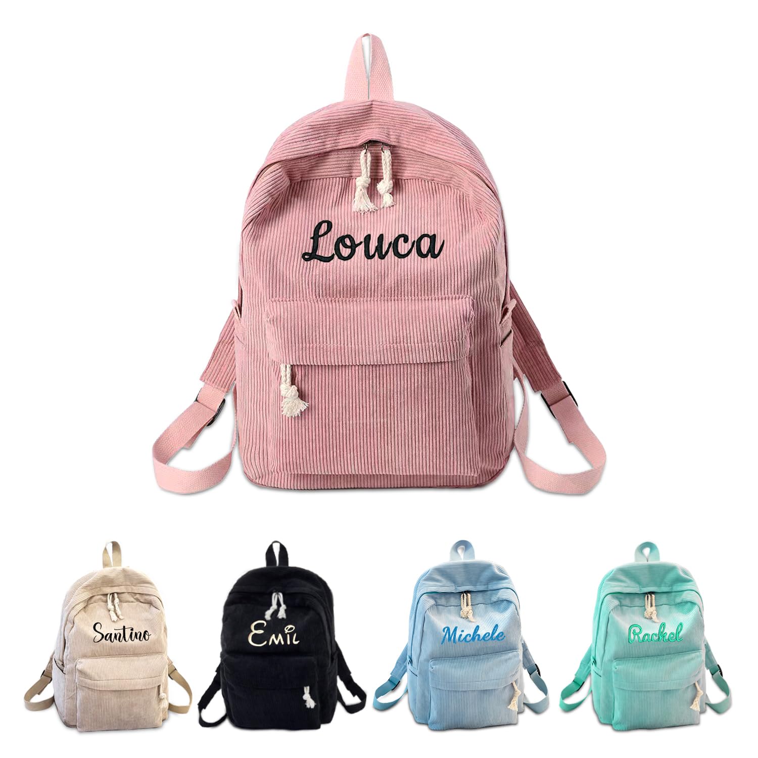 Ulico Personalized Corduroy Backpack with Embroidered Name, Custom Laptop Backpacks Shoulder Bag Medium Travel Daypack