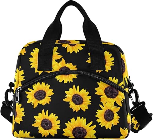 Miniatura 2 de Bolsa de almuerzo aislada de girasoles, bolsa de almuerzo reutilizable, bolsa refrigerante para mujeres, caja de almuerzo para adultos con correa