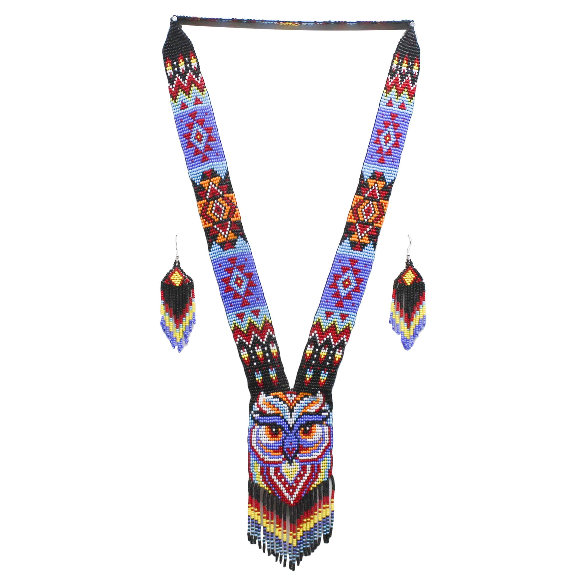 Native Tribal Style Long Statement Beaded Necklace for Women Handmade