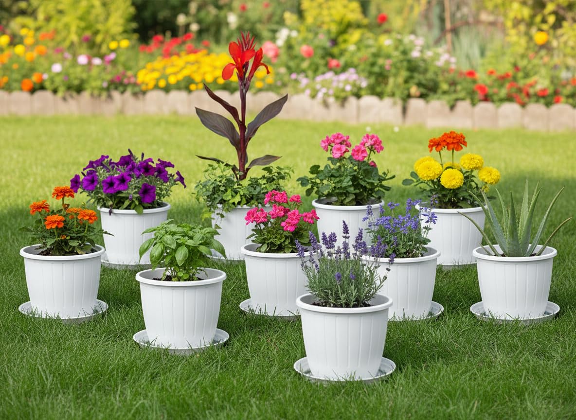 White Flower Pots - 6 Pack for Gardening -12 White Flower Pots - 6 Pack for Gardening -12