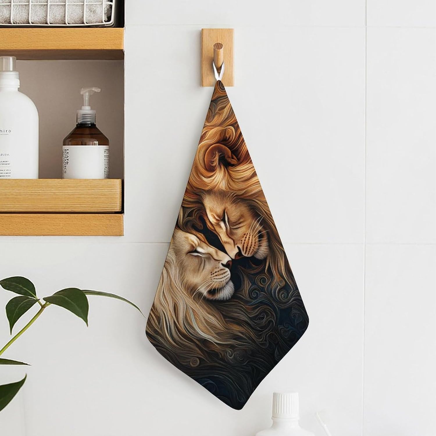 Wild Lion Couple Print Towel Hand Towels Decorative Towel for Bathroom Kitchen Shower Gym 4PCS