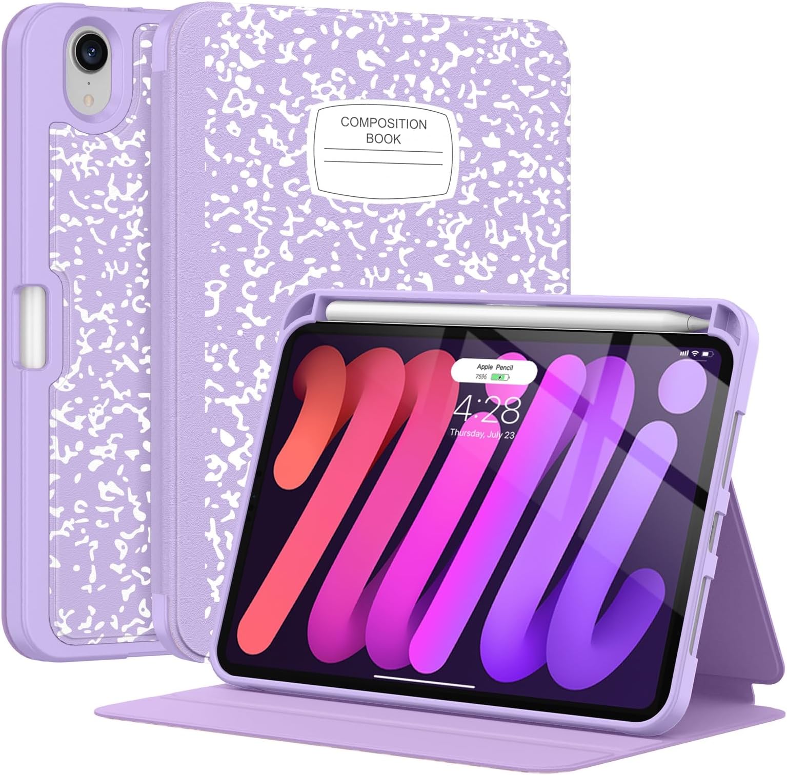 Supveco Case for iPad mini 7 (A17 Pro) 2024/iPad Mini 6 2021 8.3 Inch with Pencil Holder-[Auto Wake/Sleep],Slim Protective Case with Soft TPU Back Cover for iPad mini 7th/6th Generation-Lilac