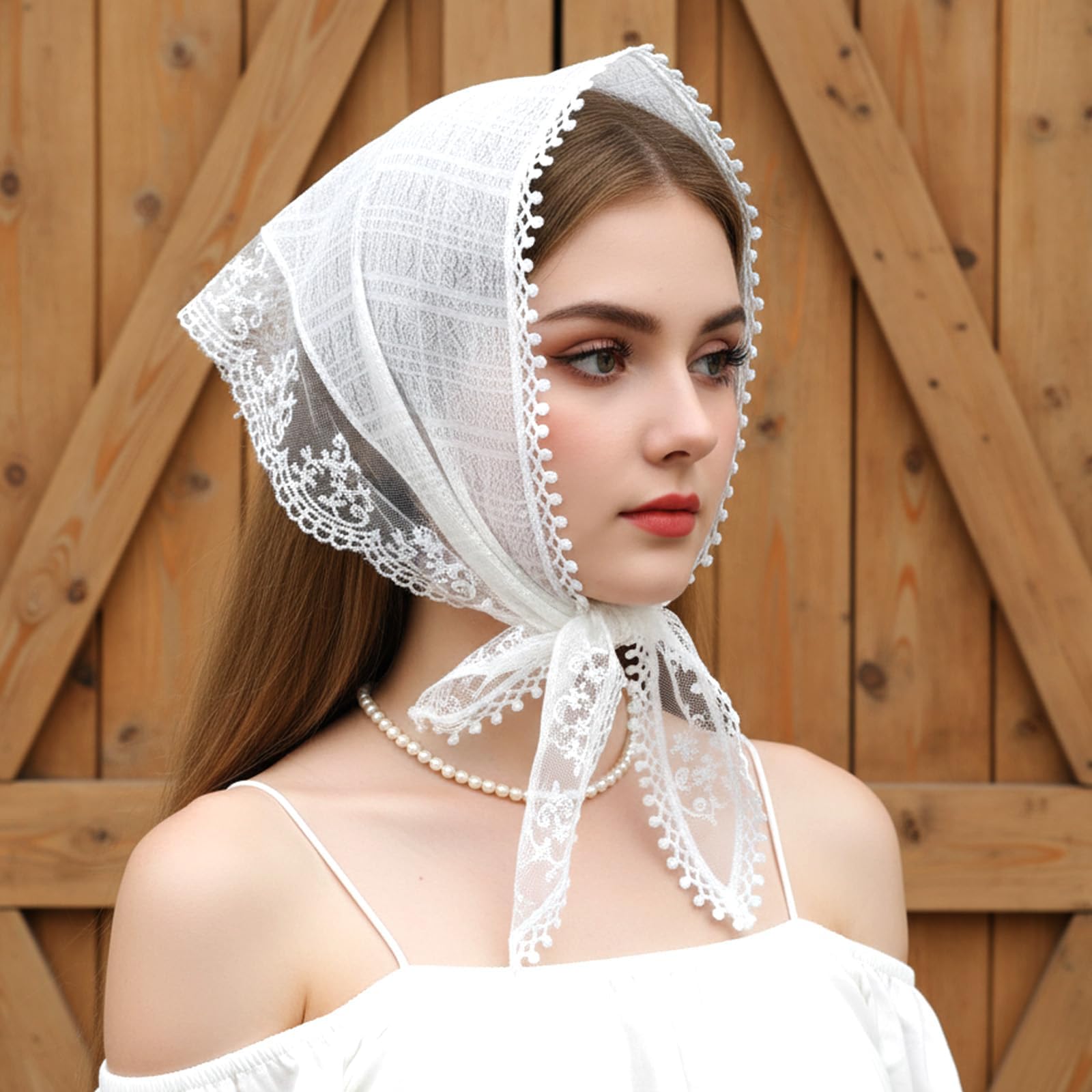 Buildcon 2 Pcs Bandanas for Women, Head Scarf for Women, Headband, Hair Scarf, White Lace Triangle Bandana Scarf 2