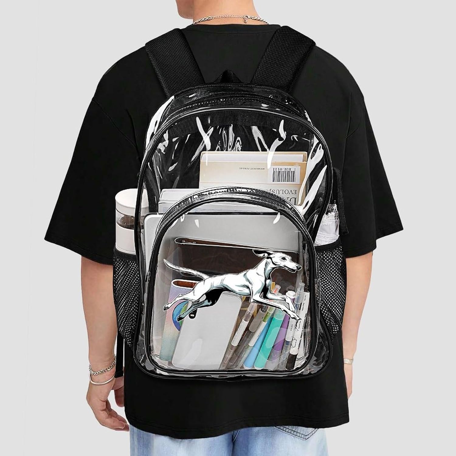 Jumping Greyhound Dog Clear Backpack Transparent Shoulder Bag | Heavy Duty Back Pack Water-Resistant PVC Plastic